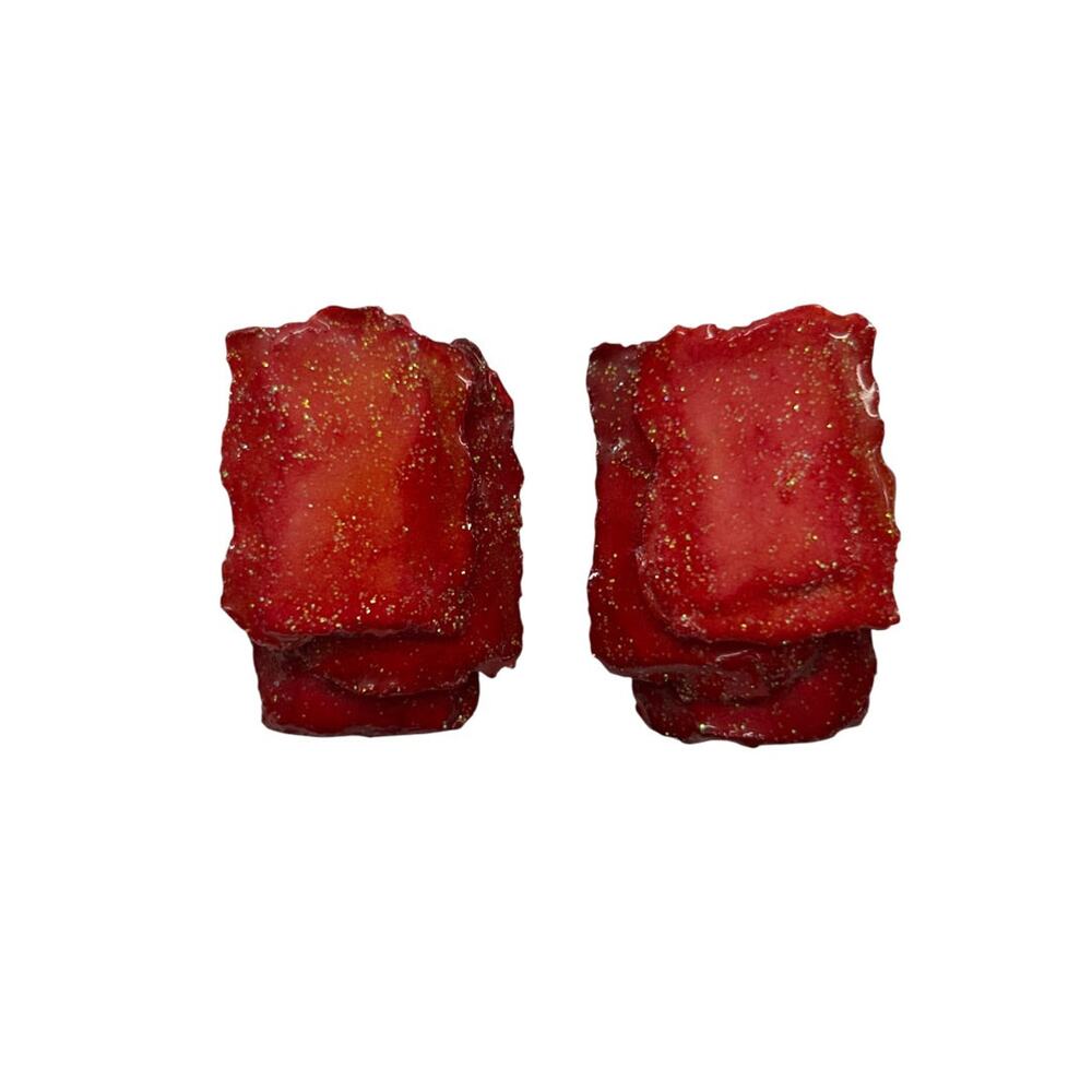 Artsy Red Sparkle Dimensional Post Pierced Earrings 1.5 Inch